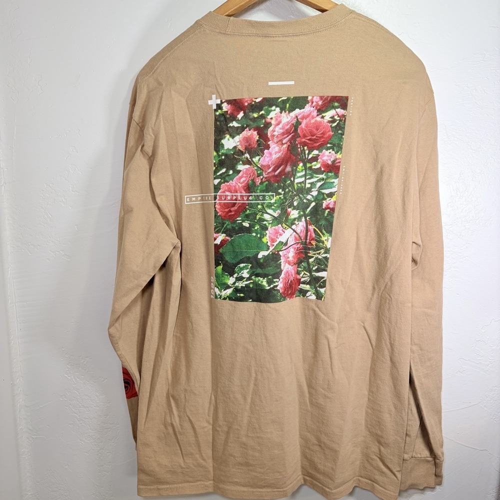 Empyre Surplus 1999 Roses Graphic Streetwear Tan Long Sleeve Tshirt L Unisex